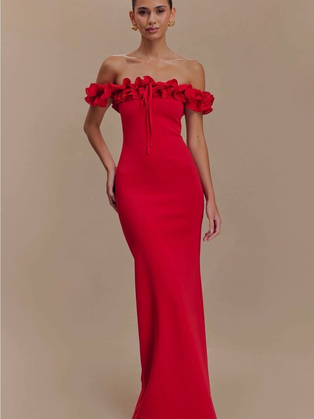 Meshki Nova Ruffle Off Shoulder Maxi Dress